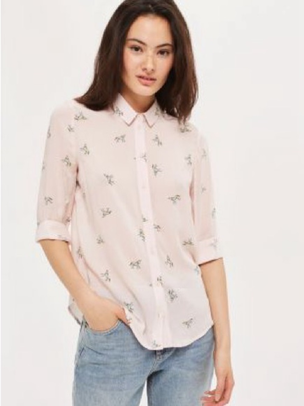 Topshop Pink Unicorn Button-Down Shirt